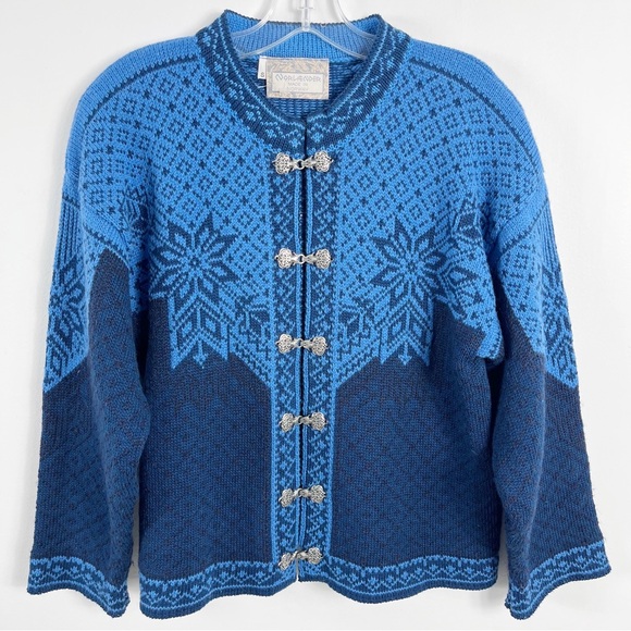 Norlender Classic Wool Blend Chunky Knit Cardigan Sweater Size Small Blue - Picture 1 of 6